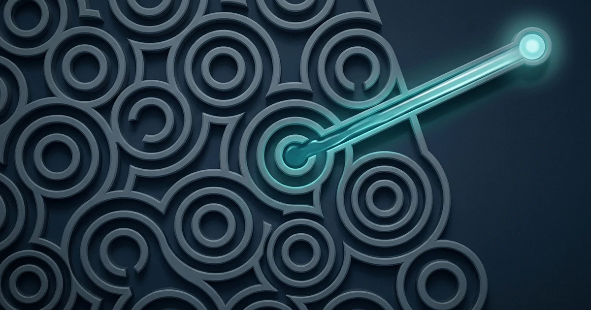 Abstract illustration of a grid of rigid data bars dissolving into a fluid, flowing ribbon — representing rigid scripted chatbot logic transforming into adaptive, human-like conversation